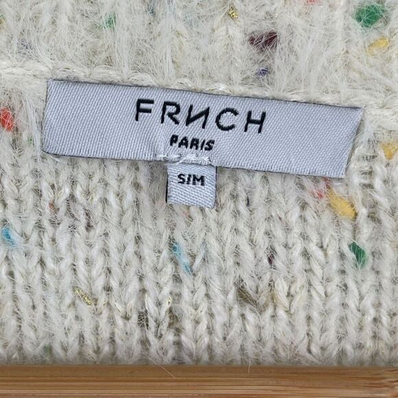 FRNCH Cream Eyelash Confetti V-Neck Button Oversized Cardigan Sweater Medium - Picture 3 of 9